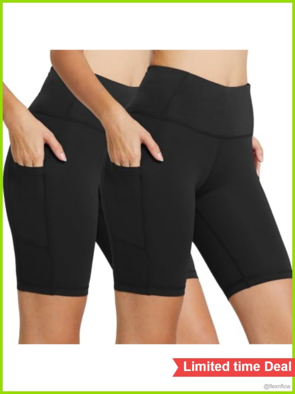 High Waist Biker Shorts with 3 Pockets - Athletic
